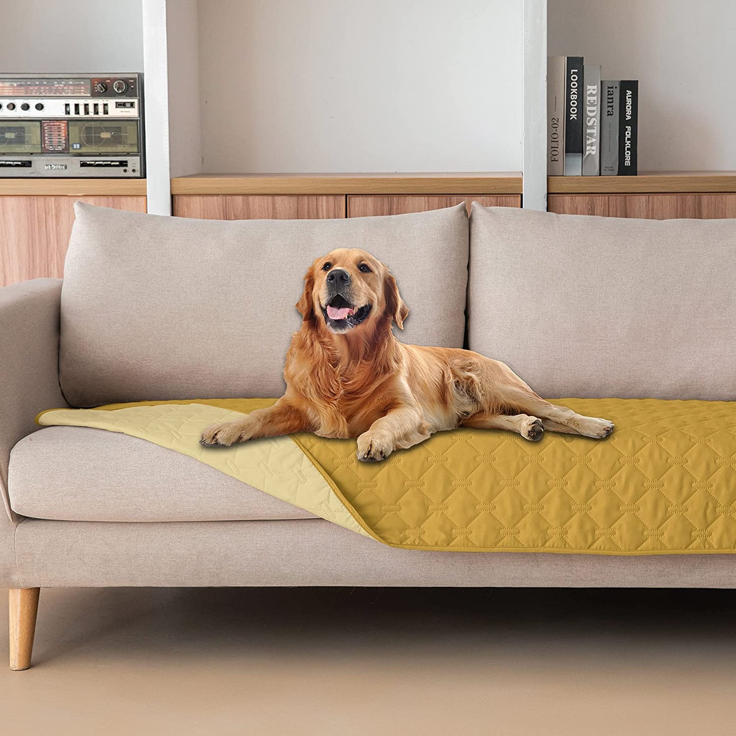 Gogobunny 100% Double-Faced Waterproof Dog Bed Cover Pet Blanket Sofa Couch Furniture Protector for Kids Children Dog Cat, Reversible(30X70 Inch (Pack of 1), Dark Yellow/Light Yellow)