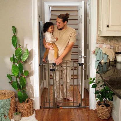 Summer Infant Multi-Use Decorative Extra Tall Safety Pet and Baby Gate, 28.5'-48' Wide, 36' Tall,Pressure or Hardware Mounted,Install on Wall or Banister in Doorway or Stairway,Auto Close Door-Bronze