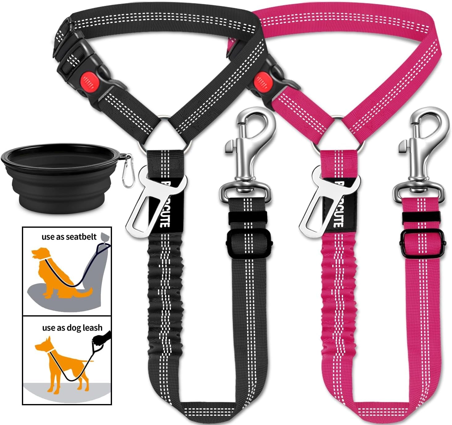 3 Piece Set Dog Seat Belt Retractable Dog Car Seatbelts Adjustable Pet Seat Belt for Vehicle Headrest Restraint Adjustable Heavy Duty & Elastic & Durable Car Harness for Dogs