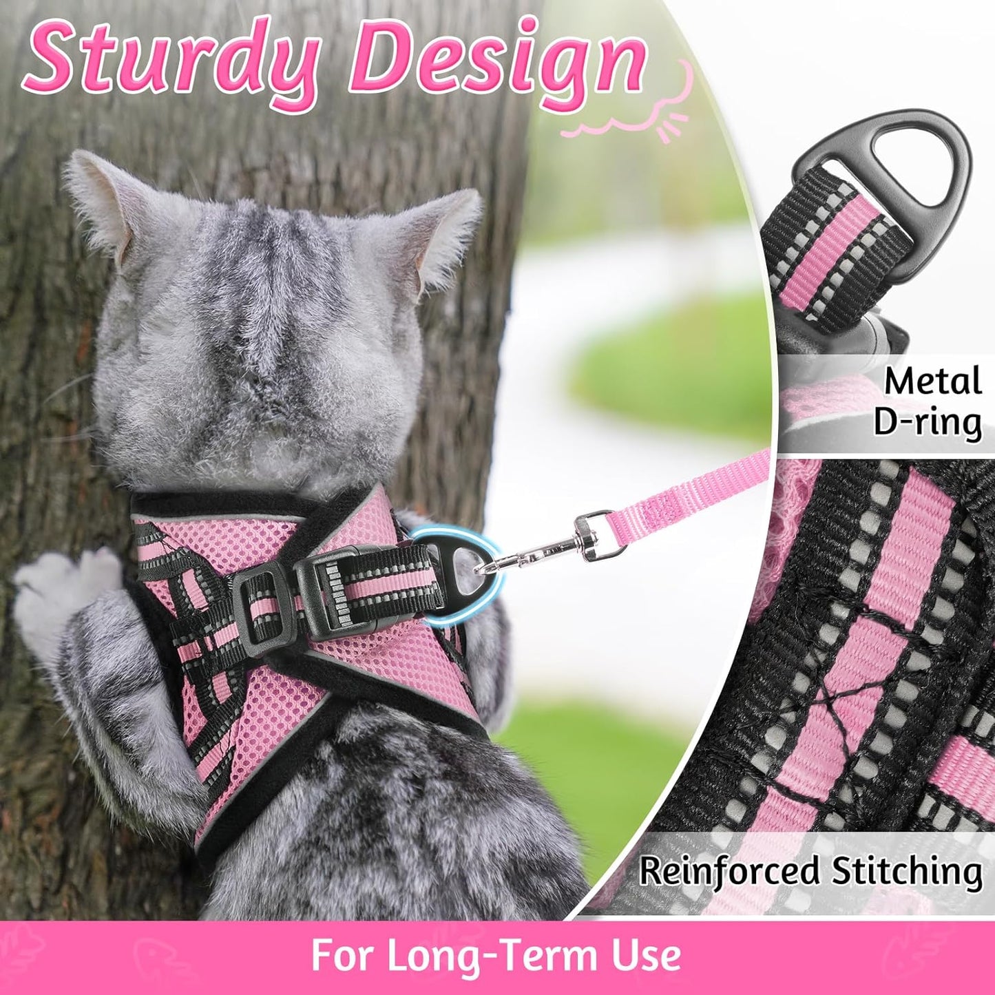 Rabbitgoo Cat Harness and Leash Set for Walking Escape Proof, Adjustable Soft Kittens Vest with Reflective Strip for Cats, Comfortable Outdoor Vest, Black, L