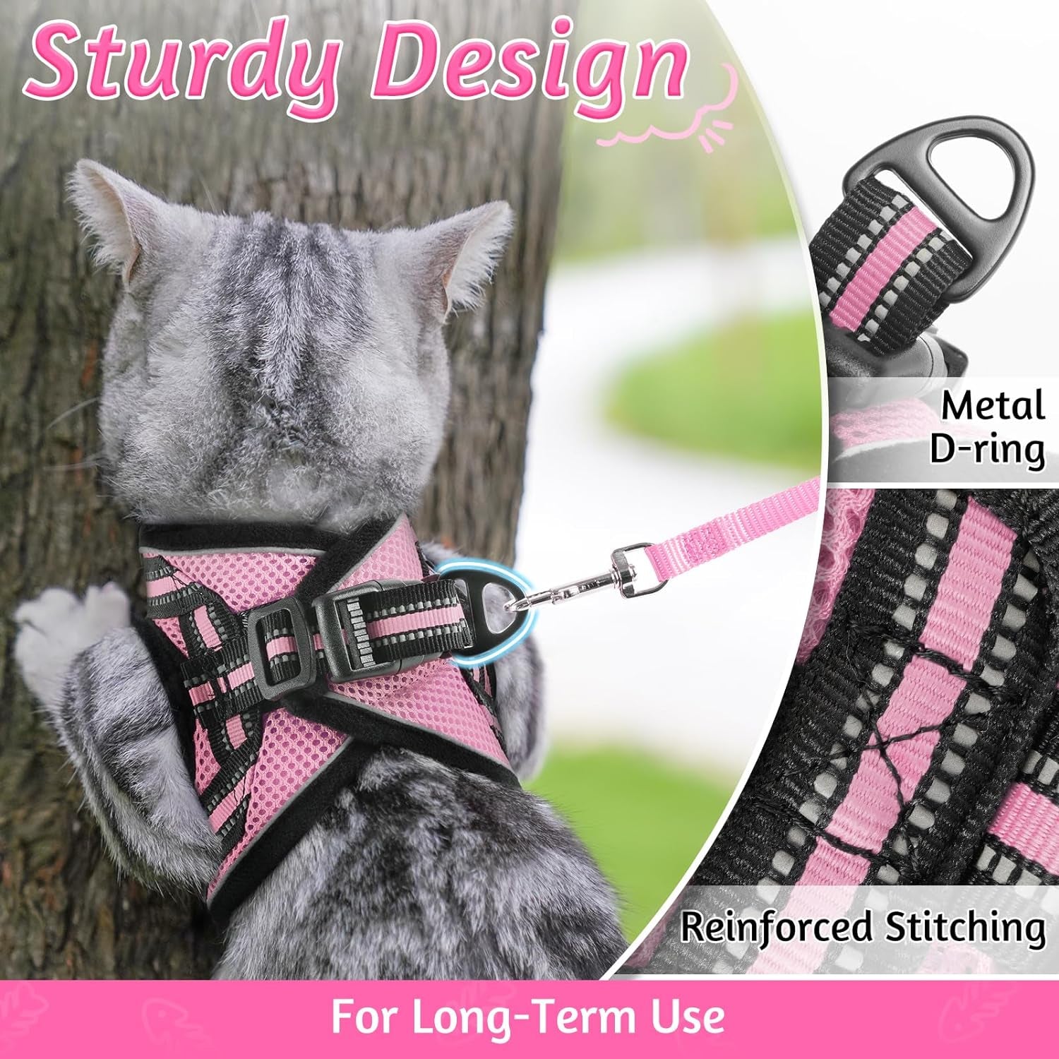 Rabbitgoo Cat Harness and Leash Set for Walking Escape Proof, Adjustable Soft Kittens Vest with Reflective Strip for Cats, Comfortable Outdoor Vest, Black, L