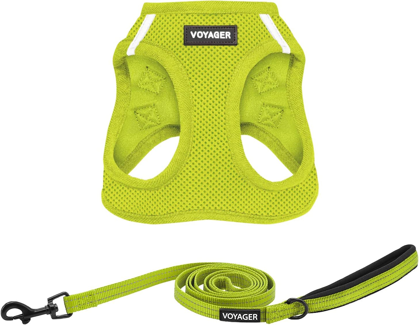 Voyager Step-In Air All Weather Mesh Harness and Reflective Dog 5 Ft Leash Combo with Neoprene Handle, for Small, Medium and Large Breed Puppies by Best Pet Supplies - Set (Lime Green), XL