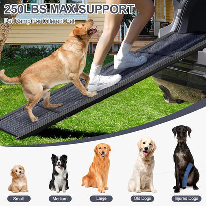 Dog Ramp for Car, 63" Long & 17" Wide Folding Portable Pet Stair Ramp with Non-Slip Rug Surface, Extra Wide Dog Steps for Medium & Large Dogs up to 250LBS Enter a Car, SUV & Truck