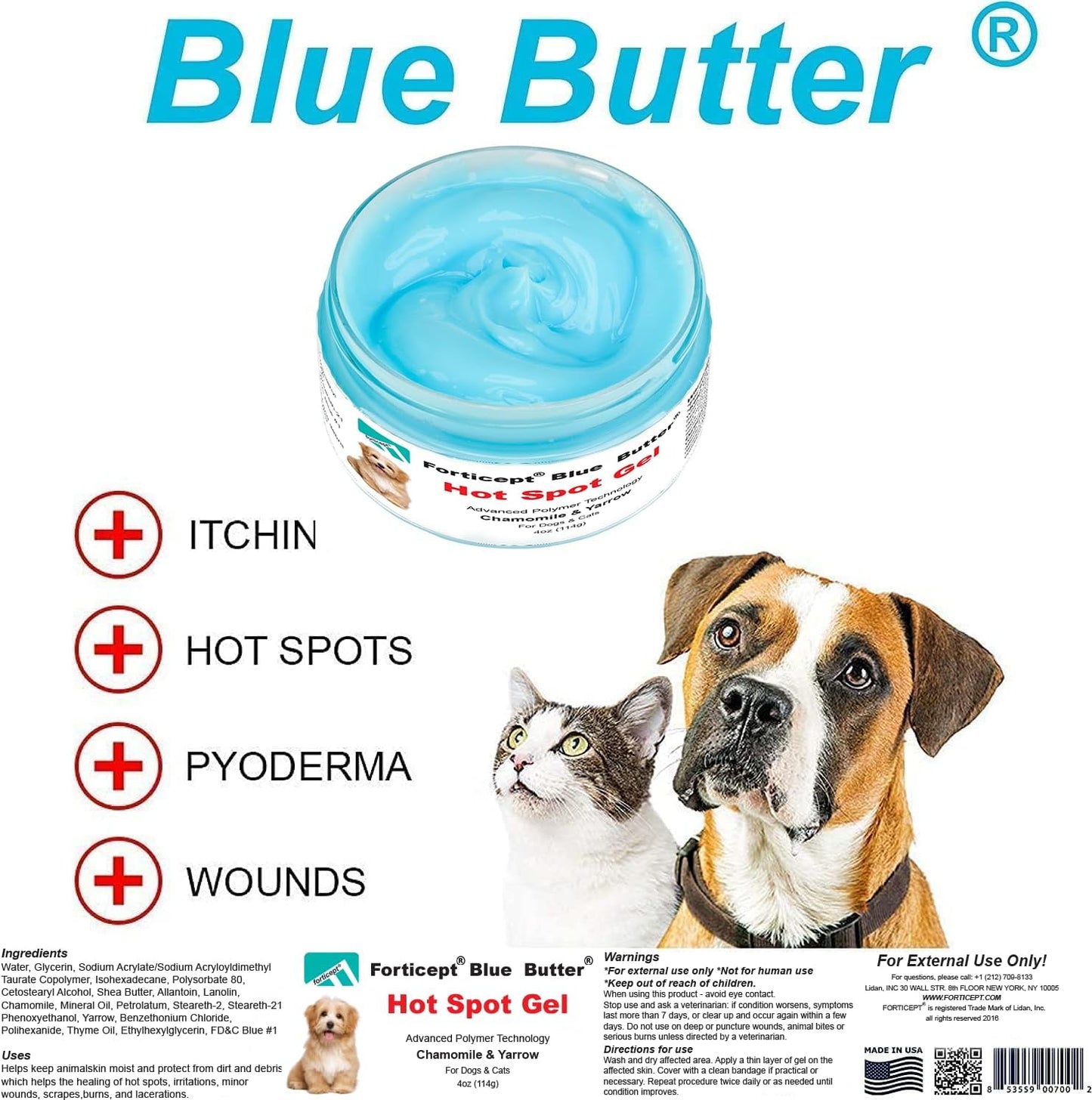 Forticept Blue Butter – Hot Spot Treatment for Dogs & Cats | Dog Wound Care | Skin Yeast Infections, Ringworm, Cuts, Rashes, First Aid Veterinary Strength Topical Ointment 4Oz