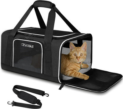 Pet Carrier 17X13X9.5 Southwest Airline Approved, Pet Travel Carrier Bag for Small Cats and Dogs, Soft Dog Carrier for 1-15 LBS Pets,Dog Cat Carrier with Safety Lock Zipper (Black)