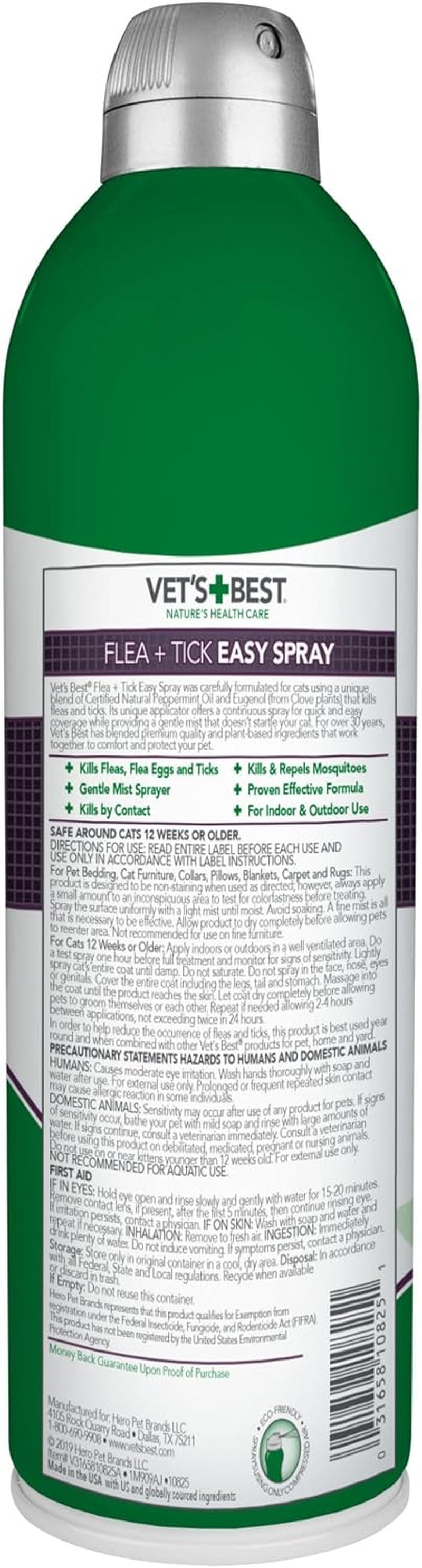 Vet’S Best Flea and Tick Gentle Mist for Cats – Cotton Spice Scent – Plant-Powered Flea and Tick Prevention – Pest Protection for Pets – Gentle Spray – 6.3Oz