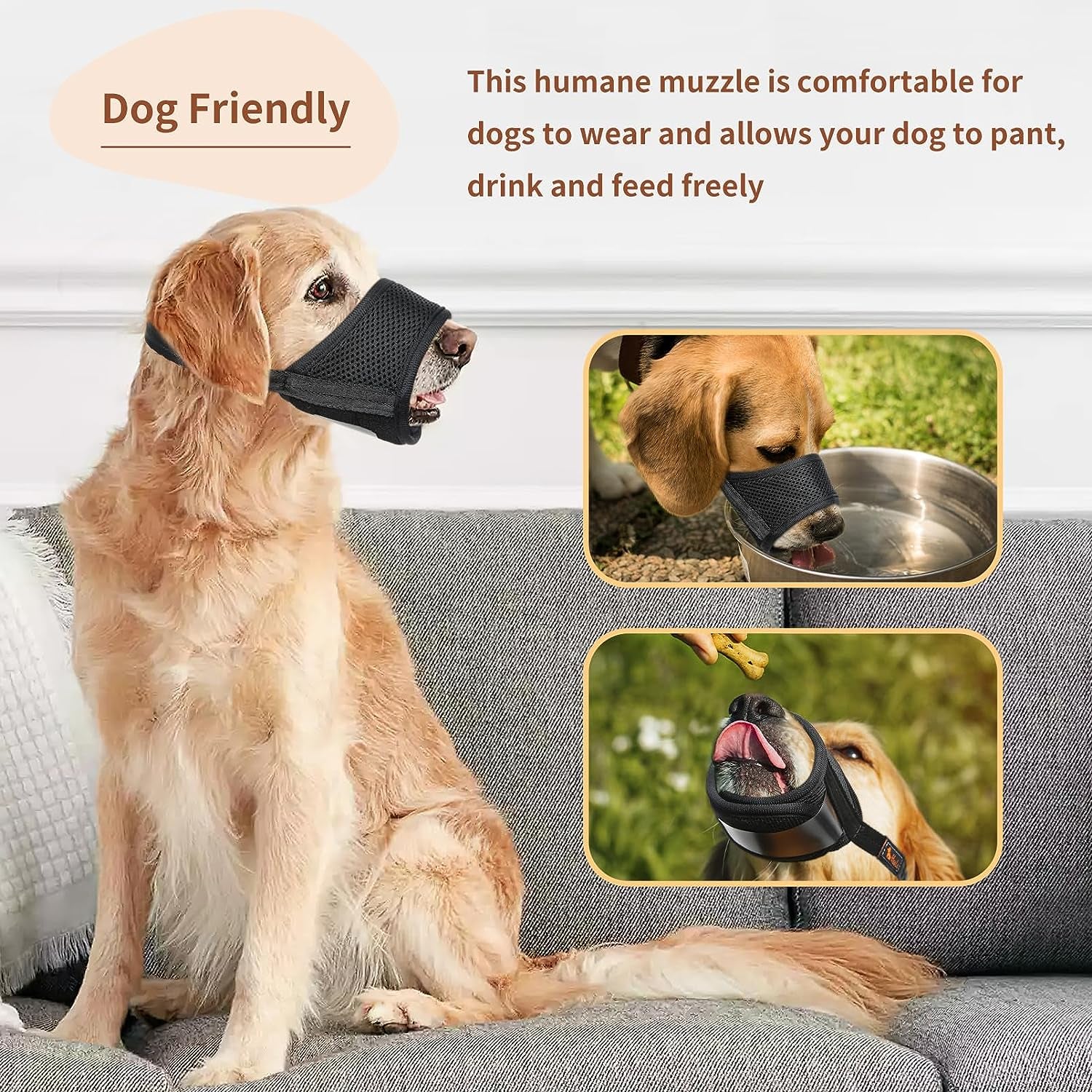 HEELE Dog Muzzle,Soft Nylon Muzzle anti Biting Barking Chewing,Air Mesh Breathable Drinkable Adjustable Loop Pets Muzzle for Small Medium Large Dogs 4 Colors 4 Sizes XL