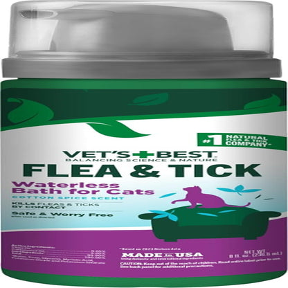 Vet'S Best Flea & Tick Waterless Bath Foam for Cats - Flea-Killing Dry Shampoo for Cats - Plant-Based Formula - Certified Natural Oils - 8 Oz