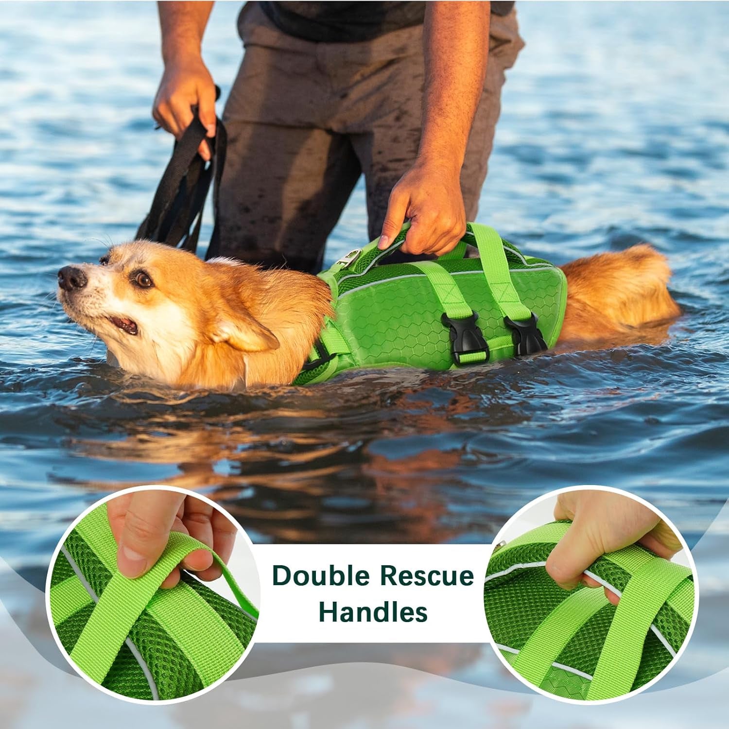 Kuoser Dog Life Jacket High Flotation, Reflective Dog Life Vest for Swimming Boating, Adjustable Small Medium Large Dog lifejacket, Lightweight Dog life Preserver Rescue Handle Spring Summer Pool