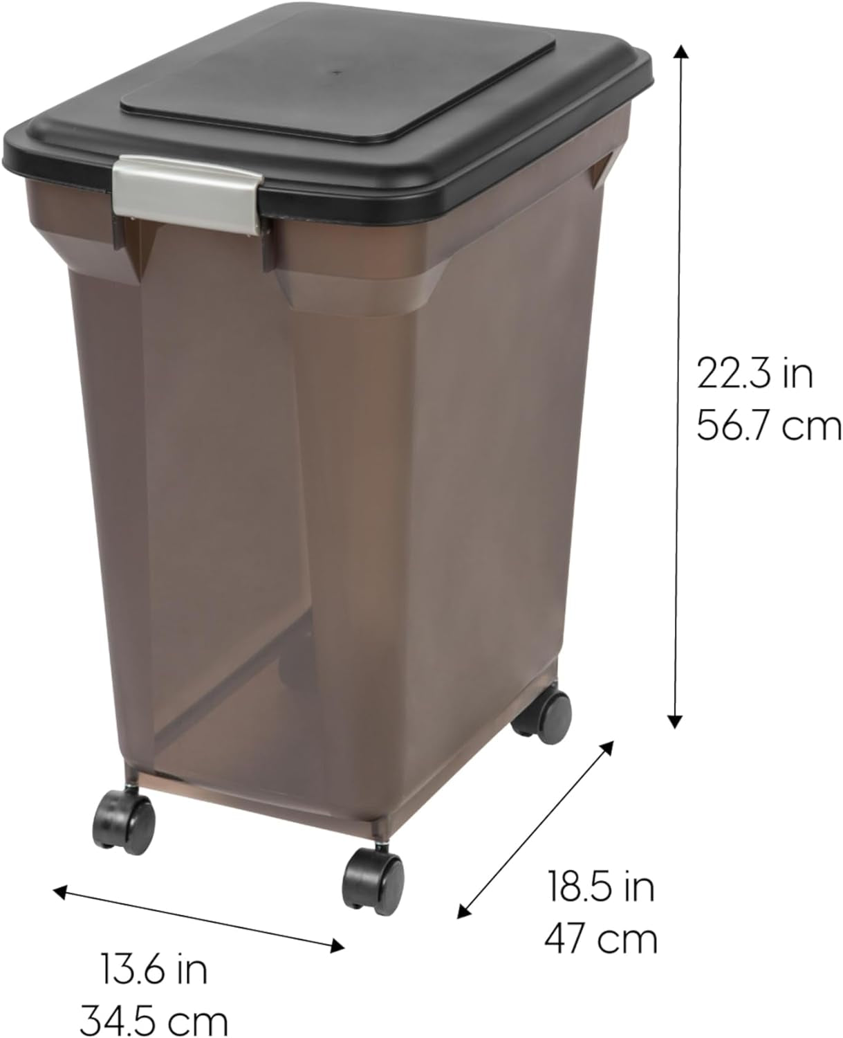 IRIS USA Weatherpro Airtight Dog Food Storage Container, up to 42 Lbs, Attachable Wheels, for Dog Cat Bird and Other Pet Food Storage Bin, Keep Fresh, Easy Mobility, BPA Free, Smoke/Black