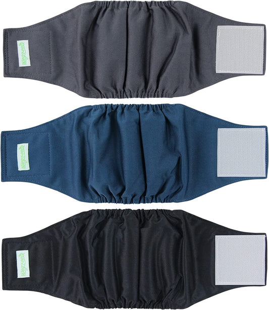 Wegreeco Washable Dog Diapers - Washable Male Dog Belly Wrap - Pack of 3 - (Black, Charcoal, Navy, X-Large)