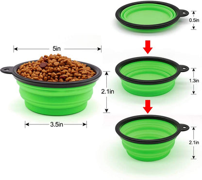 Dog Bowl Pet Collapsible Bowls, 2 Pack for Cats Dogs, Portable Pet Feeding Watering Dish for Walking Parking Traveling with 2 Carabiners (Small, Blue+Green)