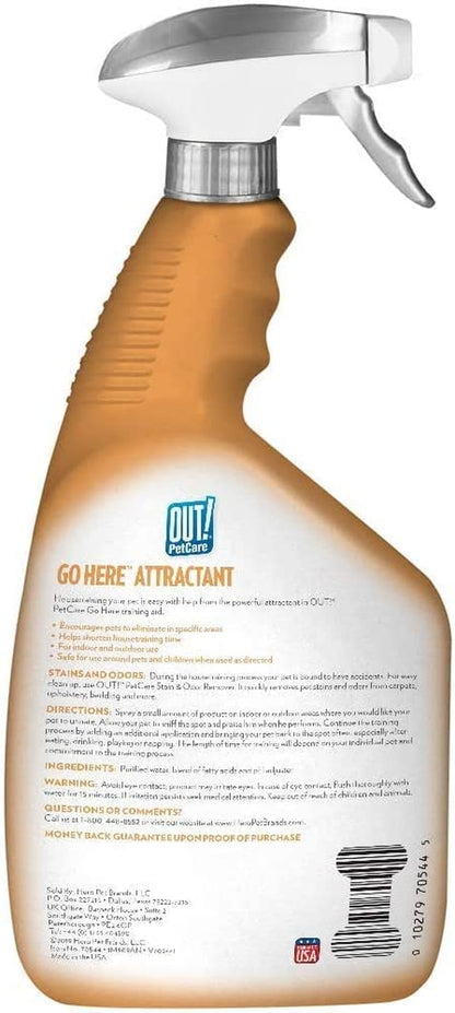 OUT! Petcare Go Here Attractant Indoor and Outdoor Dog Training Spray - House-Training Aid for Puppies and Dogs - 32 Oz