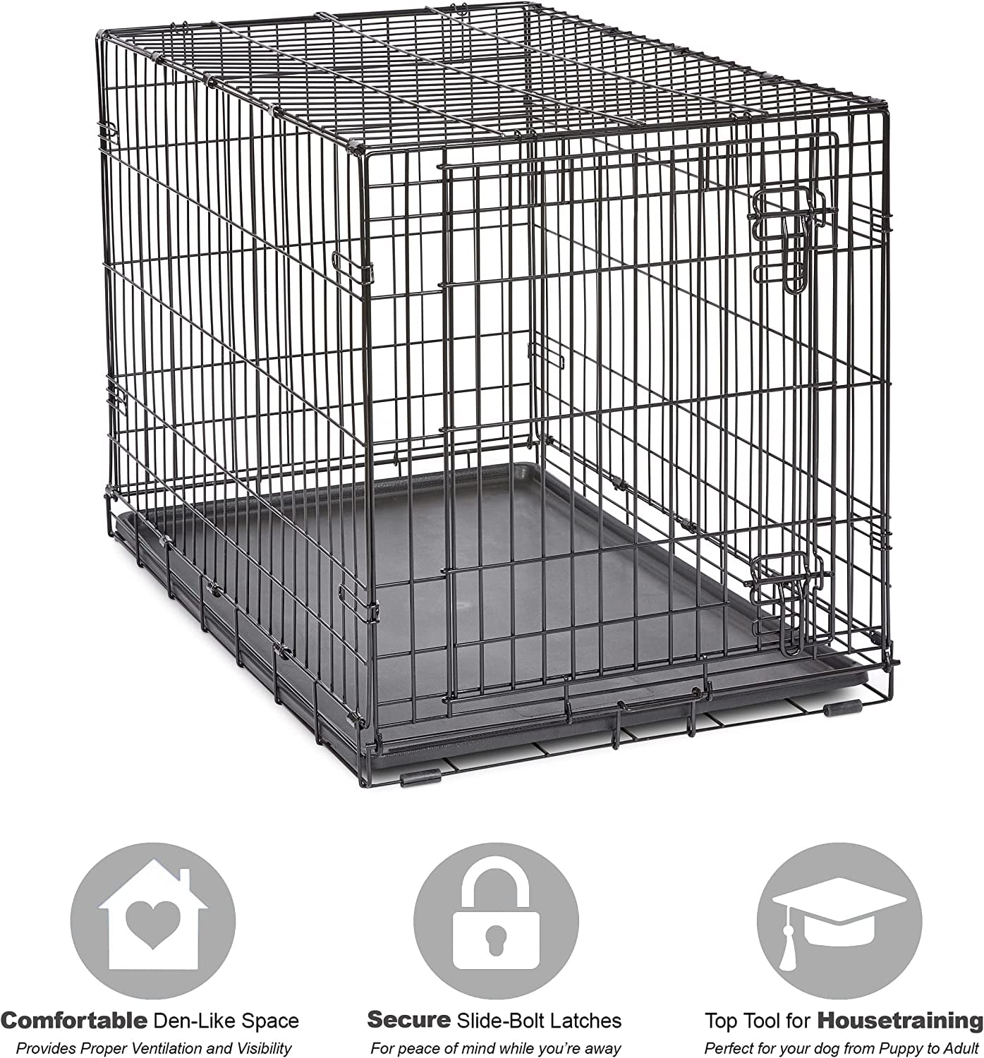 New World Newly Enhanced Single Door New World Dog Crate, Includes Leak-Proof Pan, Floor Protecting Feet, & New Patented Features, 48 Inch