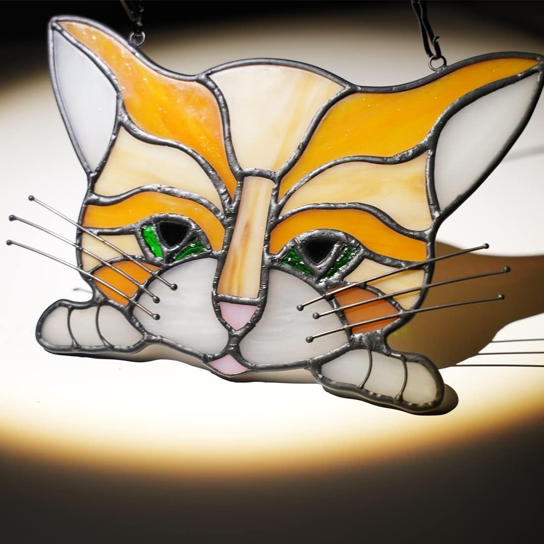 BOXCASA Orange Cat Decor Stained Glass Suncatchers for Windows,Cat Gifts for Cat Lovers Gifts for Women Stained Glass Window Hanging,Funny Cat Themed Gifts for Women Mom Grandma Friends