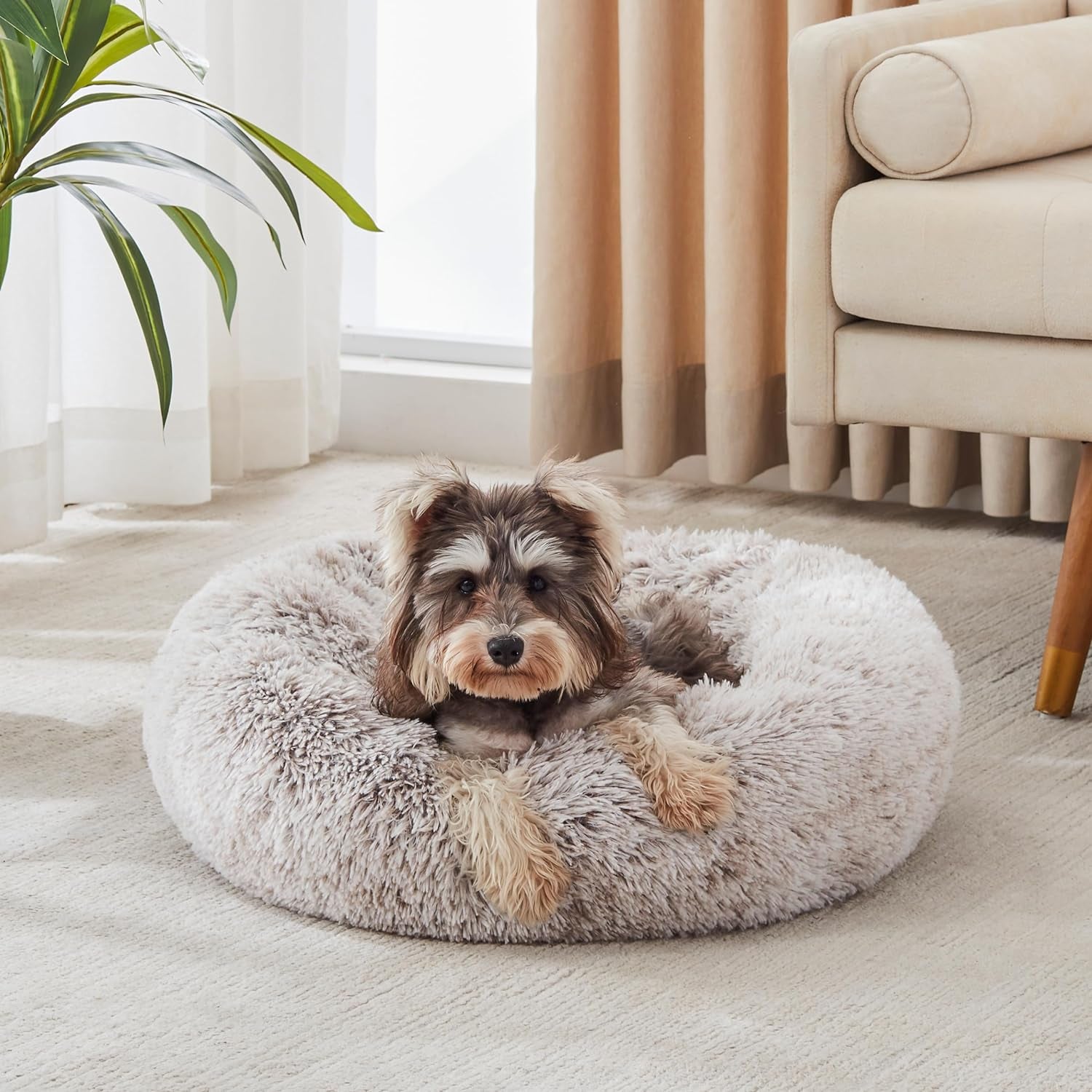 WESTERN HOME WH Calming Dog & Cat Bed, Anti-Anxiety Donut Cuddler Warming Cozy Soft round Bed, Fluffy Faux Fur Plush Cushion Bed for Small Medium Dogs and Cats (20"/24"/27"/30")