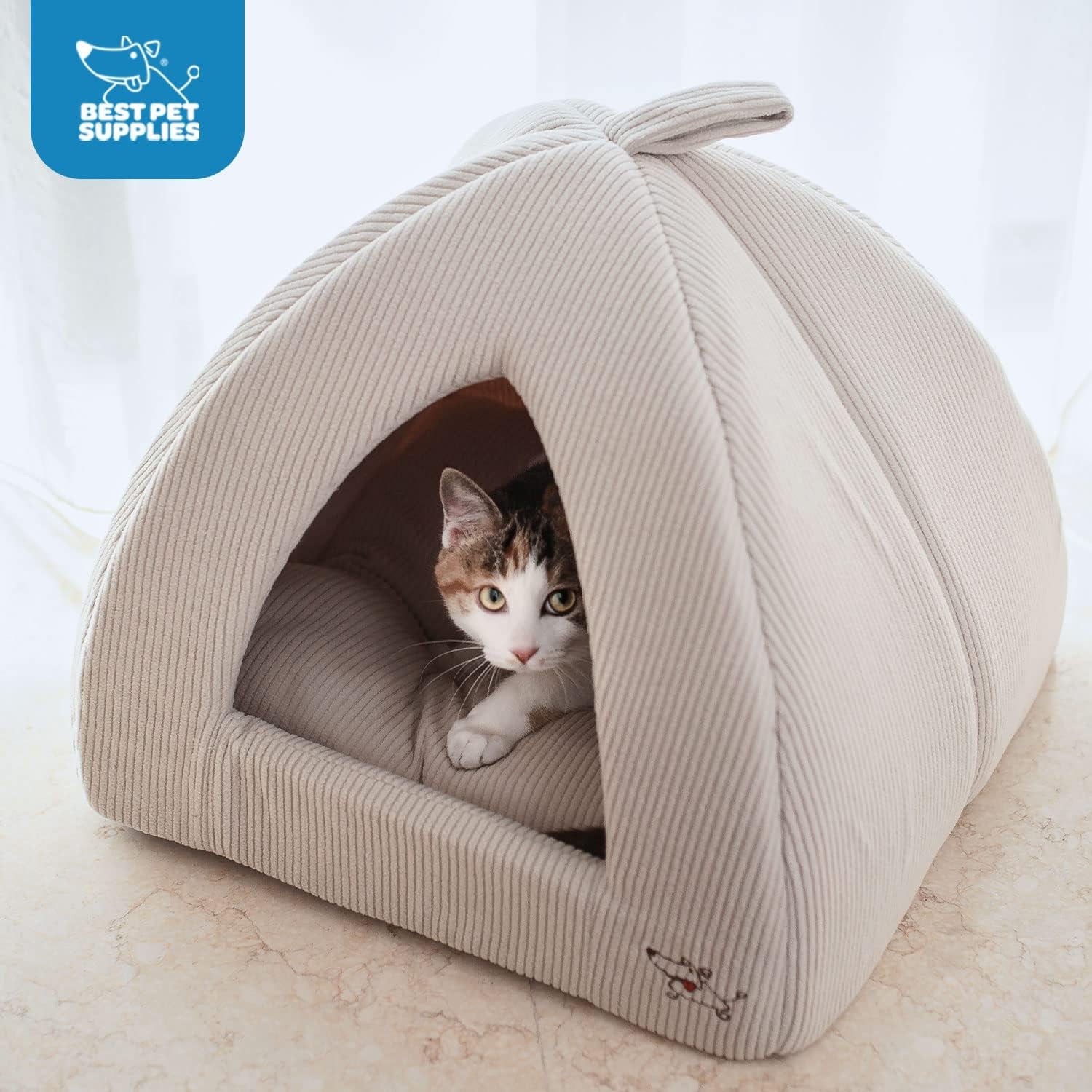 Pet Tent - Soft Bed for Dog and Cat by Best Pet Supplies - Gray Linen, 19" X 19" X H:19"