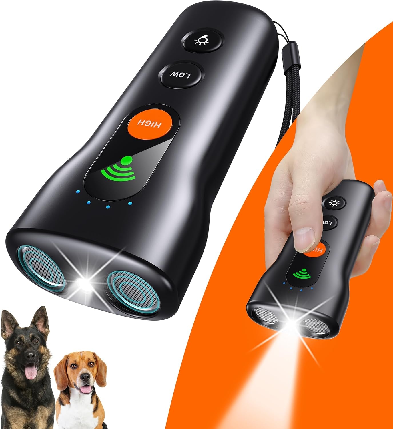 Dog Bark Deterrent Devices 3 in 1,Anti Barking Device for Dogs Dual Sensor,Rechargeable Ultrasonic Dog Bark Deterrent 50FT with High Low Mode,Portable Training Devices Safe for Indoor Outdoor (Black)