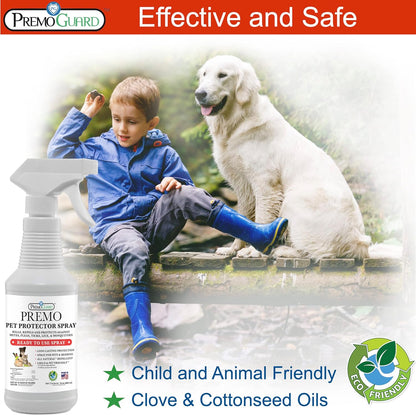 Pet Protector by Premo Guard 16 Oz – 100% Effective Mite, Flea, Tick, & Mosquito Spray for Dogs, Cats, and Pets – Best Natural Protection for Control, Prevention, & Treatment