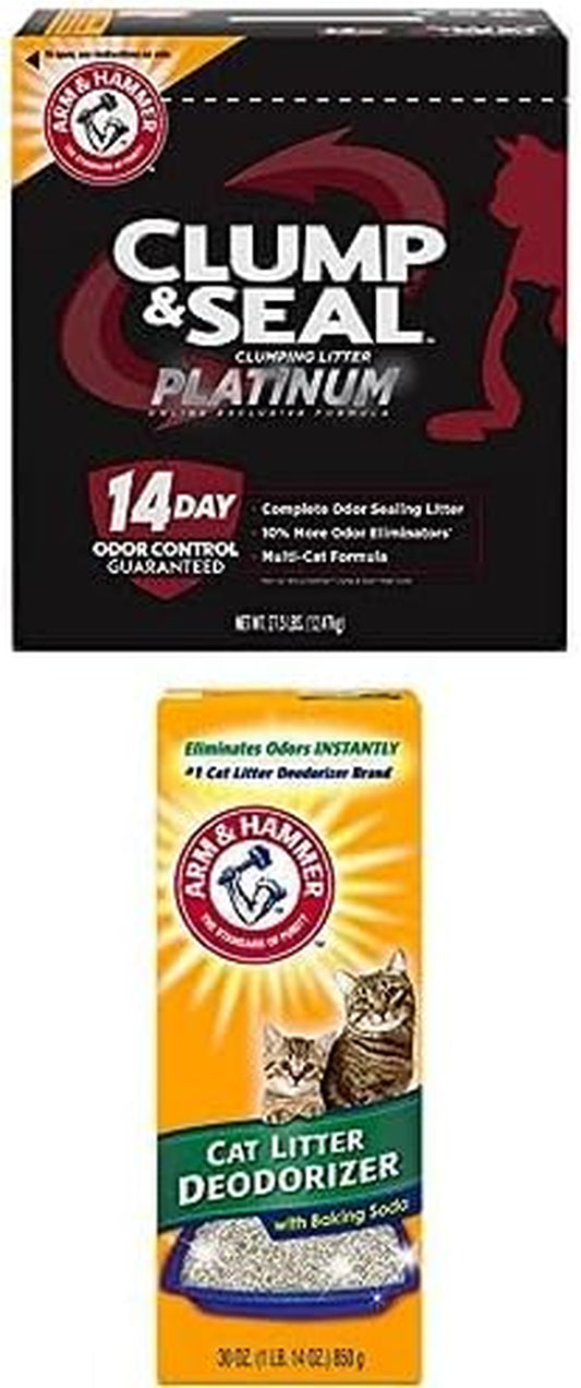 Bundle of ARM & HAMMER Clump & Seal Platinum Clumping Cat Litter, Multi-Cat, 27.5Lb + ARM & Hammer Cat Litter Deodorizer 30 Oz