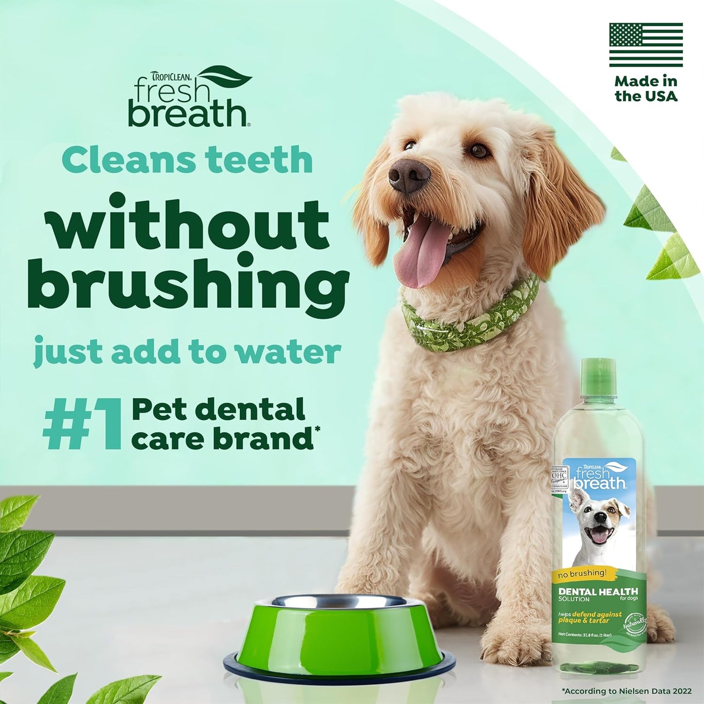 Tropiclean Fresh Breath Advanced Whitening | Dog Oral Care Water Additive | Dog Breath Freshener Additive for Dental Health | VOHC Certified | Made in the USA | 33.8 Oz.