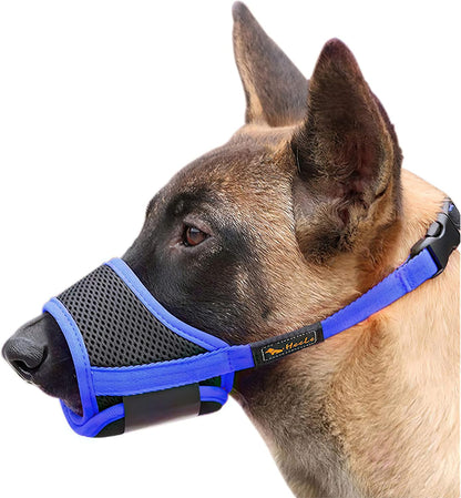 HEELE Dog Muzzle Nylon Soft Muzzle Anti-Biting Barking Secure,Mesh Breathable Pets Muzzle for Small Medium Large Dogs 4 Colors 4 Sizes (S, Blue)