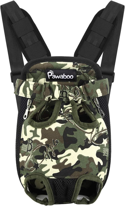 Pawaboo Pet Carrier Backpack, Adjustable Pet Front Cat Dog Carrier Backpack Travel Bag, Legs Out, Easy-Fit for Traveling Hiking Camping for Small Medium Dogs Cats Puppies, XL, Deep Camouflage Black