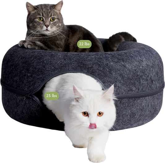 CATTASAURUS Peekaboo Cat Cave for Multiple & Large Cats Up to 30-45 Lbs, Scratch Detachable & Washable Tunnel Bed, Comfy Donut Cat Cave (Dark Gray, Large)