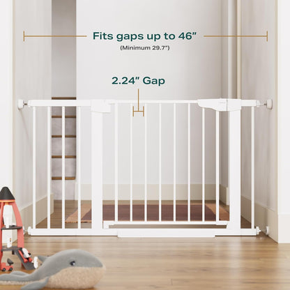 Cumbor 29.7-46" Baby Gate for Stairs, Mom's Choice Awards Winner-Auto Close Dog Gate for the House, Easy Install Pressure Mounted Pet Gates for Doorways, Easy Walk Thru Wide Safety Gate for Dog, White