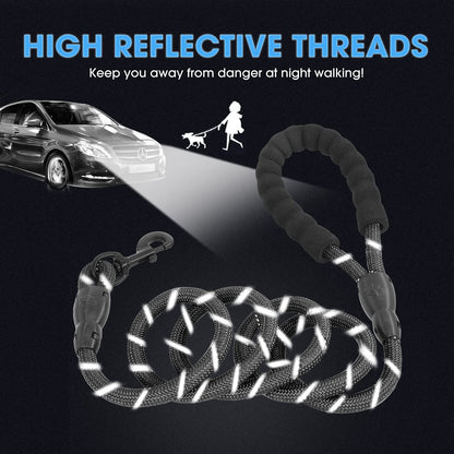 BAAPET 2/4/5/6 FT Dog Leash with Comfortable Padded Handle and Highly Reflective Threads for Small Medium and Large Dogs (5FT-1/2'', Black Green)