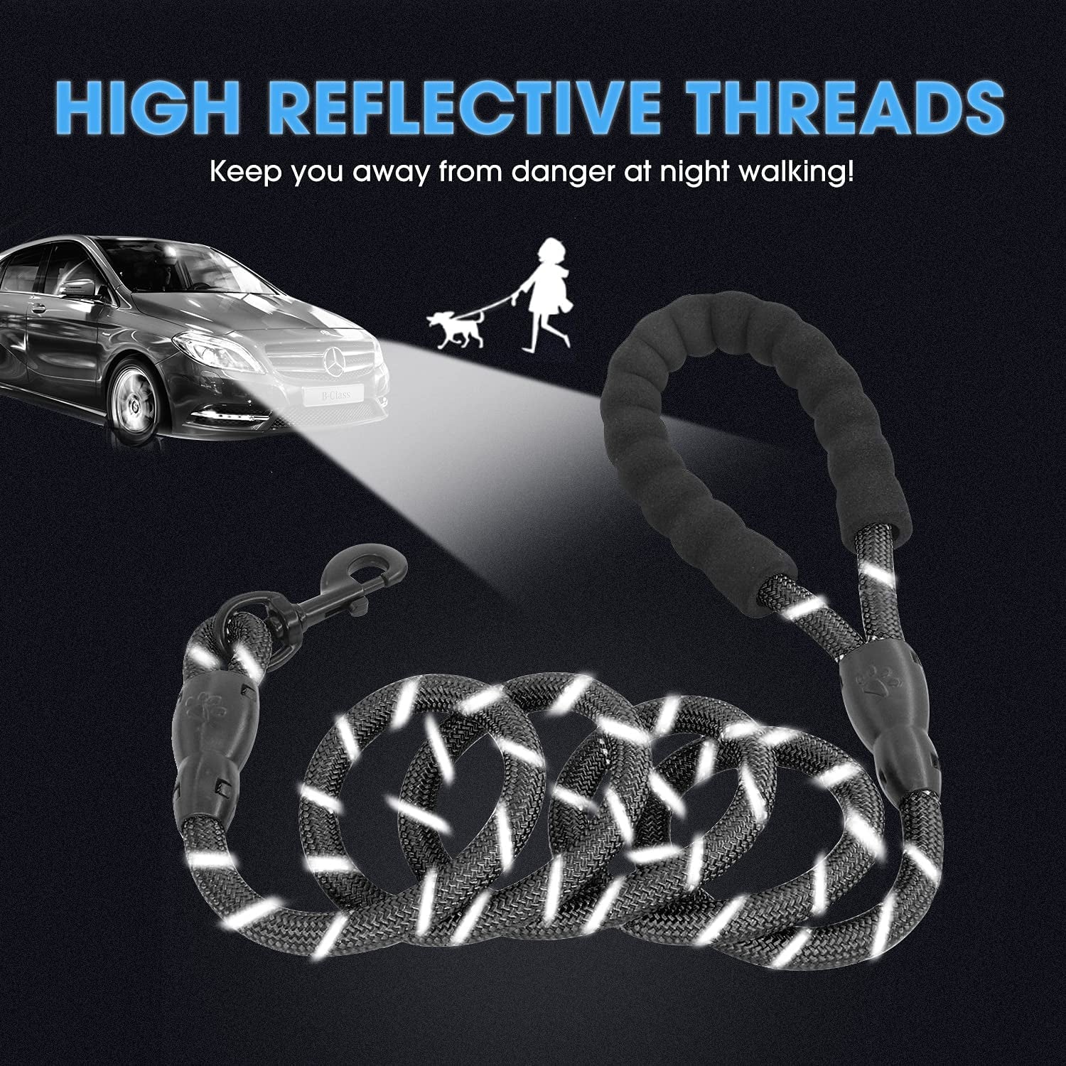 BAAPET 2/4/5/6 FT Dog Leash with Comfortable Padded Handle and Highly Reflective Threads for Small Medium and Large Dogs (5FT-1/2'', Orange)