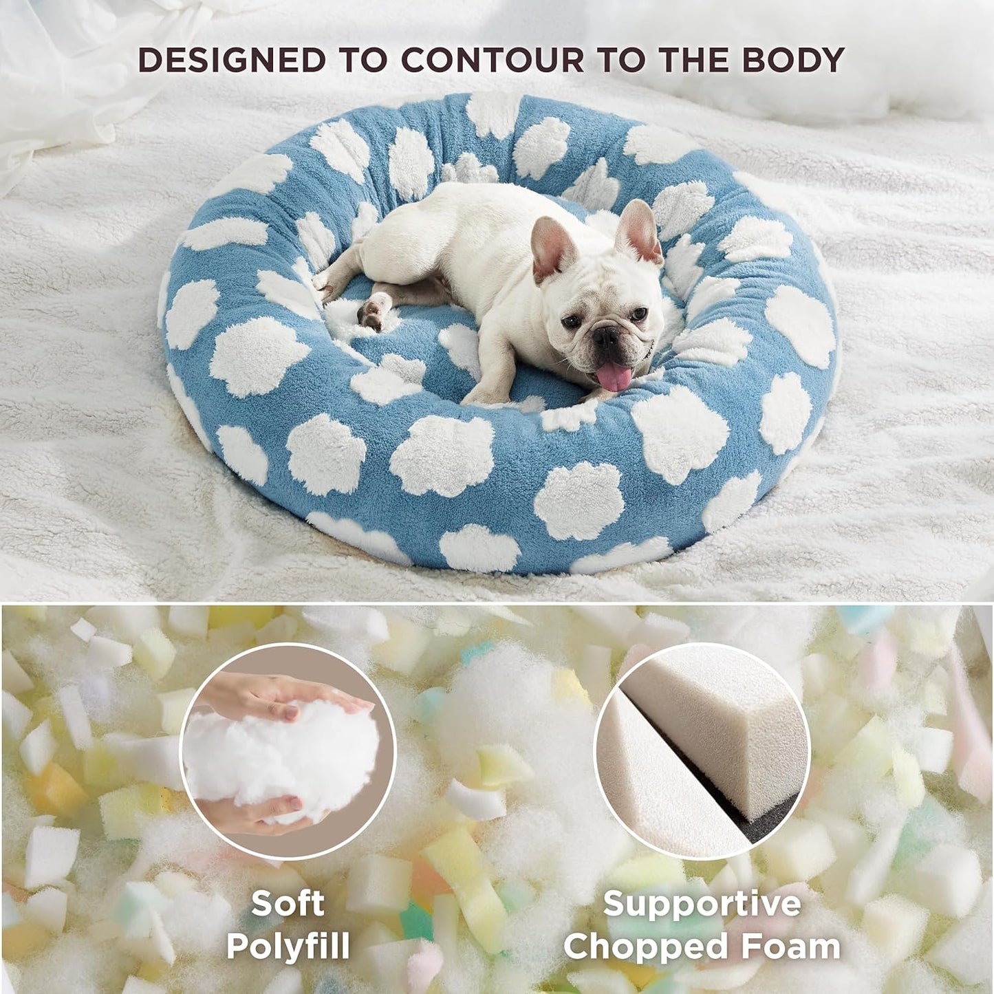 Lesure Donut Small Dog Bed - round Cat Beds for Indoor Cats Anti-Anxiety Calming Pet Beds, Washable Cute Modern Beds with Teddy Sherpa Plush & anti Slip Bottom Brwon