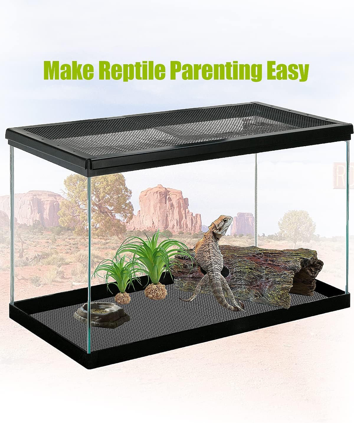 Bearded Dragon Tank Accessories, Reptile Substrate Floor, Leopard Gecko Tank Liner Mat for 40 Gallon, 20 Gallon, 50 Gallon,75 Gallon Lizard Tank, Black