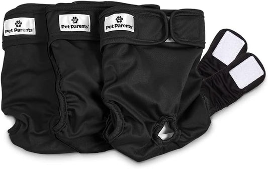 Pet Parents Premium Washable Dog Diapers & Extendrs, (3Pack) of Dog Diapers Female & Male Dog Diapers, Doggie Diapers Color: Black, Size: Small Dog Diapers