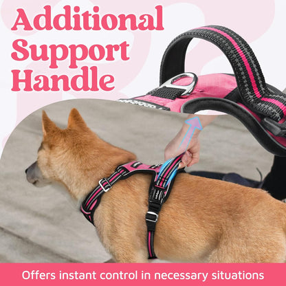 Rabbitgoo Dog Harness Medium Sized, No Pull Dog Vest Harness with 3 Buckles, Adjustable Soft Padded Pet Harness with Easy Control Handle and Reflective Strips, Pink, M