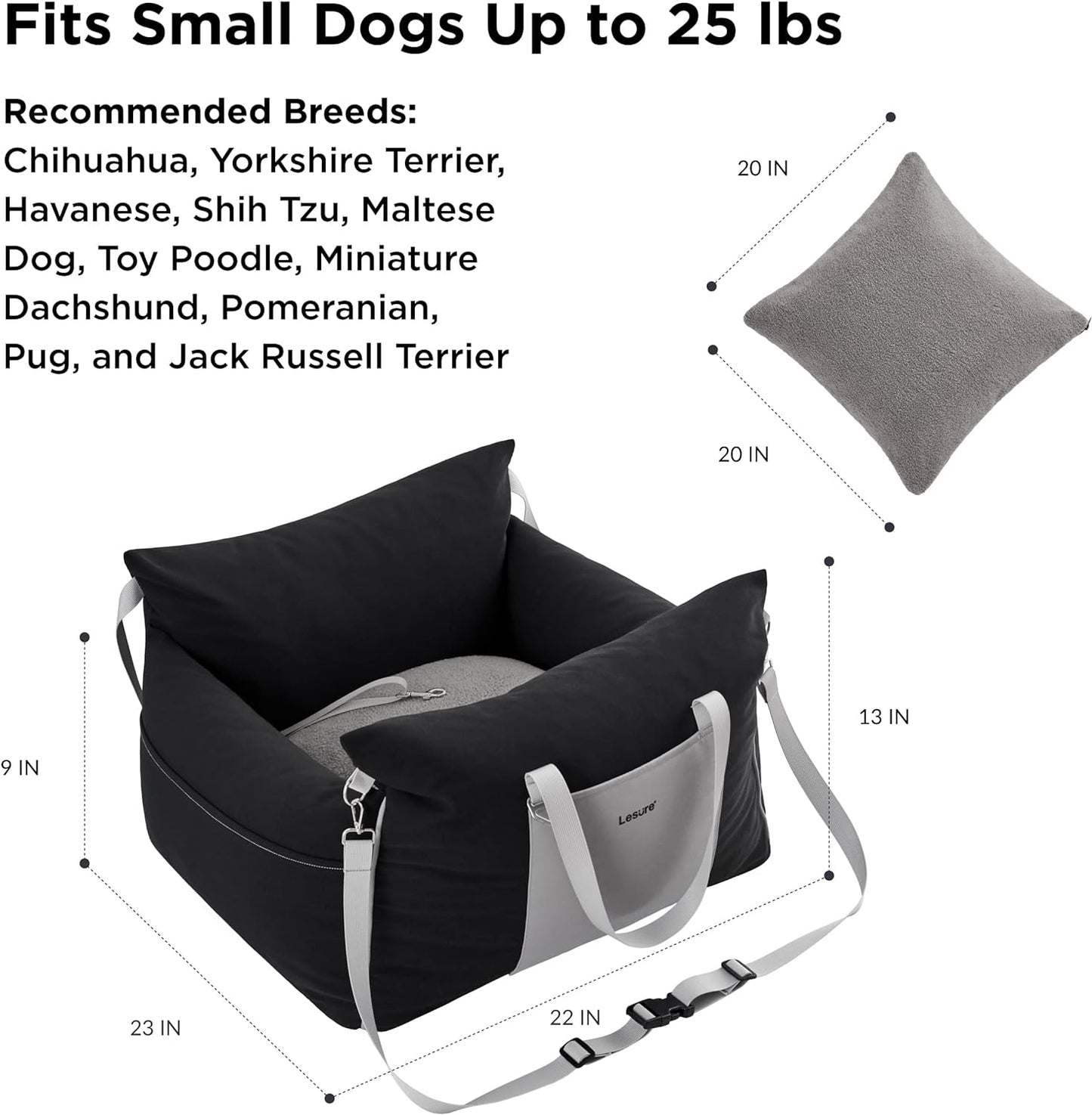 Lesure Small Dog Car Seat for Small Dogs - Waterproof Dog Booster Seat for Car with Storage Pockets, Clip-On Safety Leash and Thickened Memory Foam Filling, Pet Carseat Puppy Travel Carrier Bed, Beige