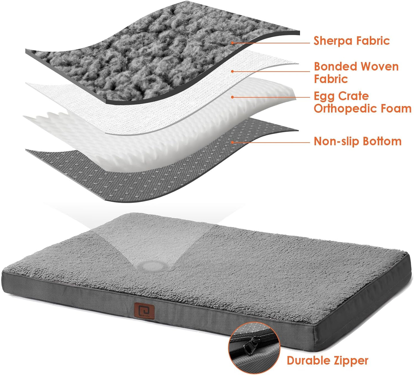 EHEYCIGA Orthopedic Foam Dog Bed for Large Dogs, 35"L X 23"W X 3.5"Th, Light Grey