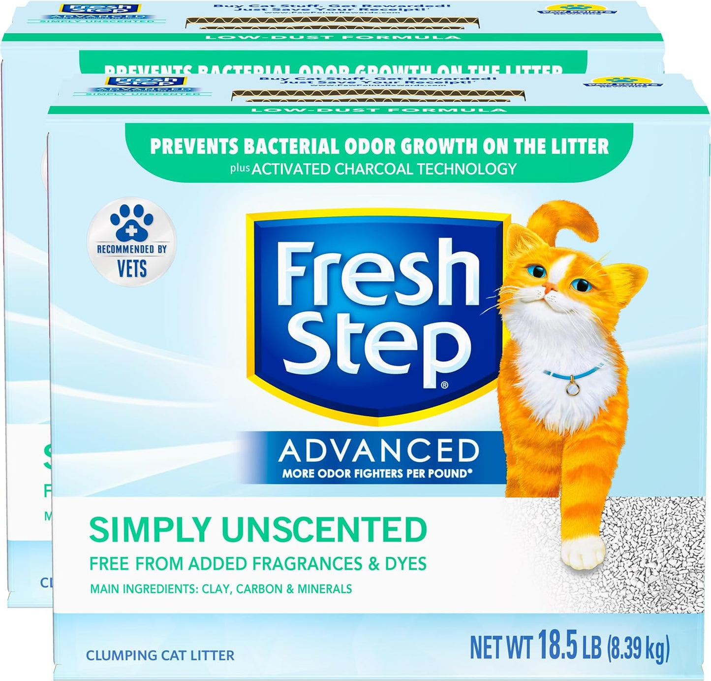 Fresh Step Clumping Cat Litter, Unscented, Advanced Long Lasting Odor Control Kitty Litter with Activated Charcoal, 37 Lb