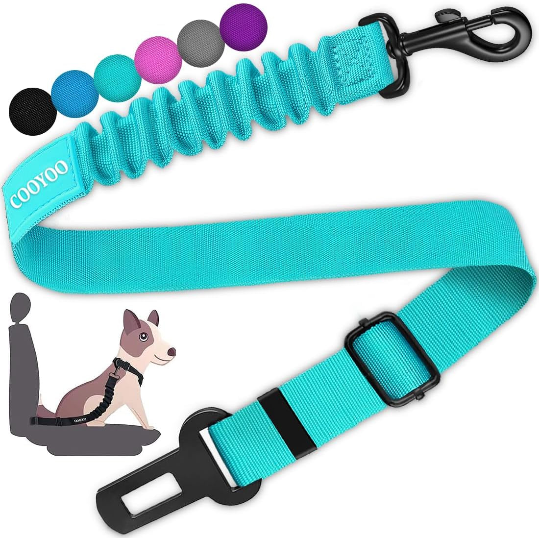 COOYOO Dog Seat Belt,Retractable Dog Car Harness Seat Belt for Car Adjustable Nylon Pet Safety Seat Belts Heavy Duty & Elastic Bungee Buffer