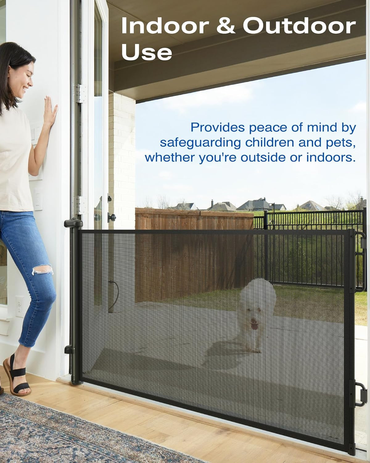 Cumbor Retractable Baby Gates for Stairs, Family & Mom'S Choice Awards Winner-Extends up to 55" Wide Mesh Dog Gate for the House, 34" Tall Safety Gates for Doorways,Pet Gate Indoor & Outdoor, White