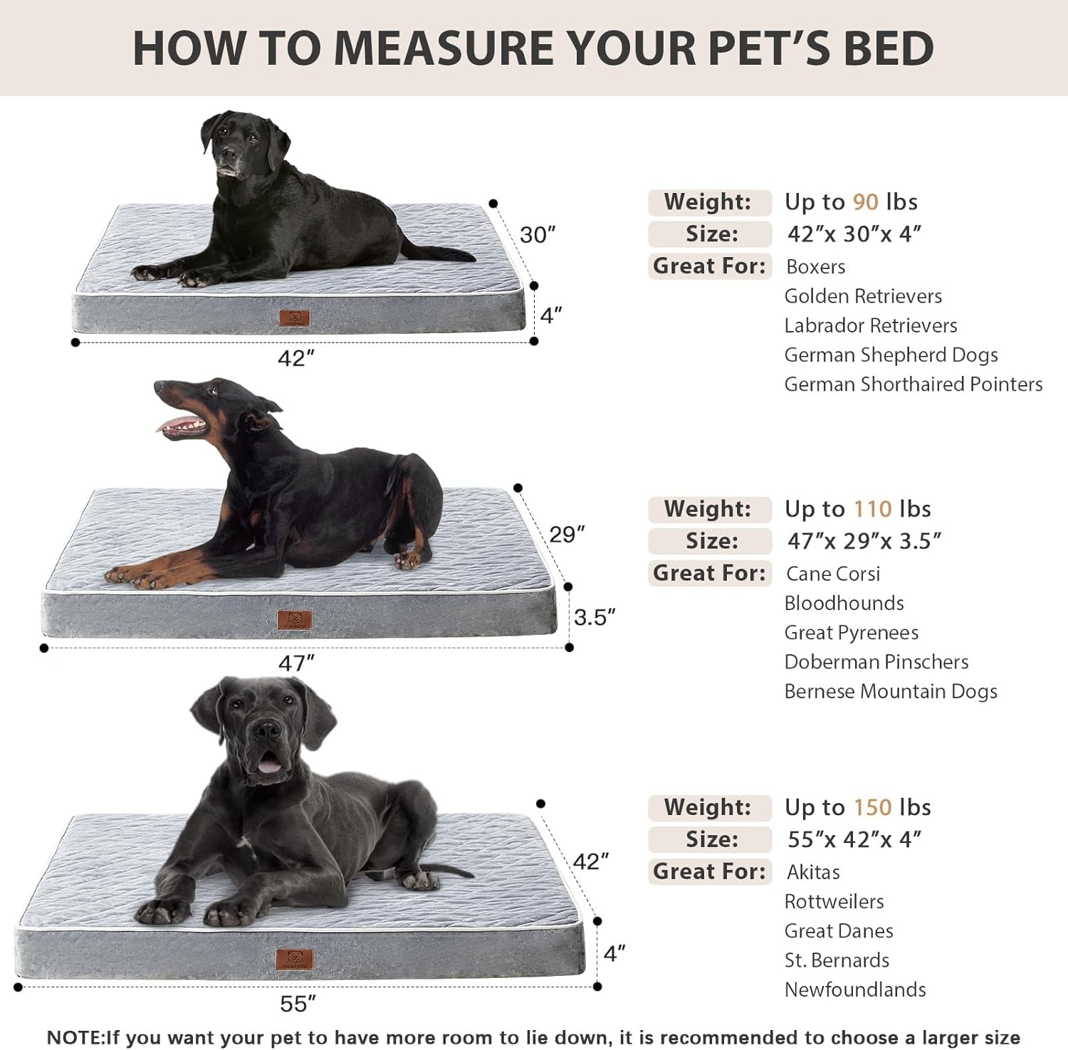 WNPETHOME Orthopedic Dog Beds for Large Dogs, Extra Large Waterproof Dog Bed with Removable Washable Cover & Anti-Slip Bottom, Egg Crate Foam Pet Bed Mat, Multi-Needle Quilting XXL Dog Crate Bed