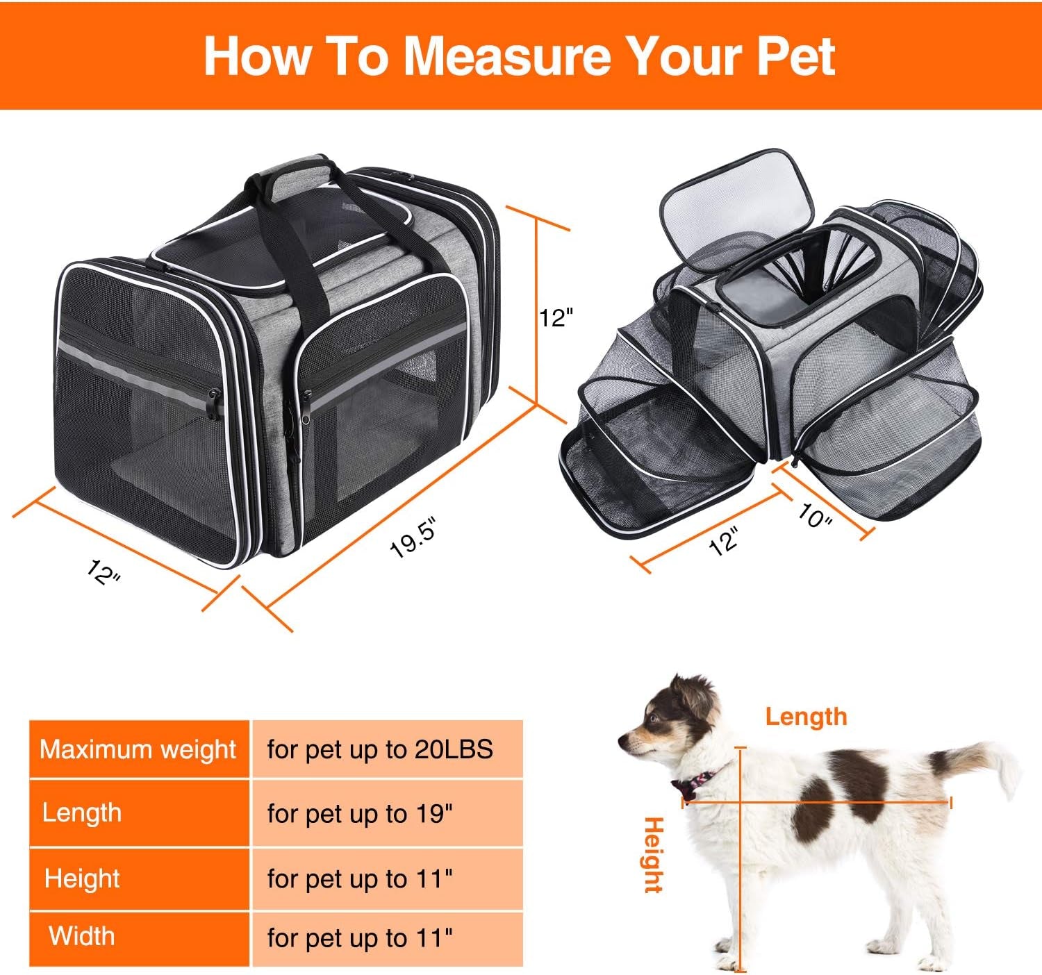 TSA Airline Approved Soft Sided Pet Carrier Top Loading 4 Side Expandable Large Travel Cats Carrier Collapsible with 3 Removable Washable Pads and 3 Pockets for Cats Kitten and Small Dogs