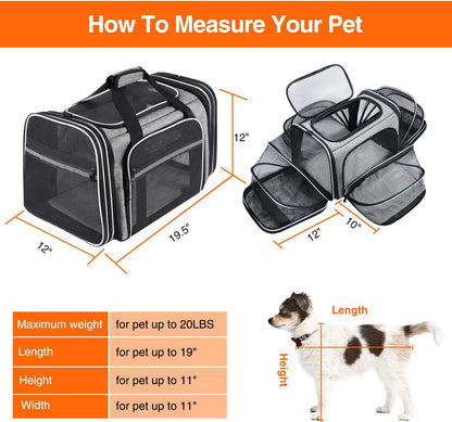 TSA Airline Approved Soft Sided Pet Carrier Top Loading 4 Side Expandable Large Travel Cats Carrier Collapsible with 3 Removable Washable Pads and 3 Pockets for Cats Kitten and Small Dogs