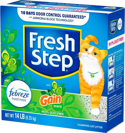 Fresh Step Clumping Cat Litter with Febreze Gain Scent, Activated Charcoal for Odor Control, 14 Pounds