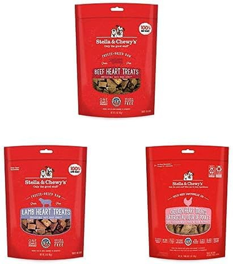 Stella & Chewy'S Freeze-Dried Single Ingredient Heart Treats Bundle (Beef Heart, Chicken Heart, Lamb Heart), 3 Oz Bags