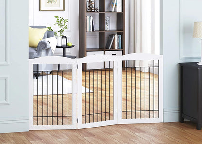 Spirich Freestanding Wire Pet Gate for Dogs, 60 Inches Extra Wide, 30 Inches Tall Dog Gate for the Houes, Doorway, Stairs, Pet Puppy Safety Fence, White- 3 Panels(No Include Support Feet)