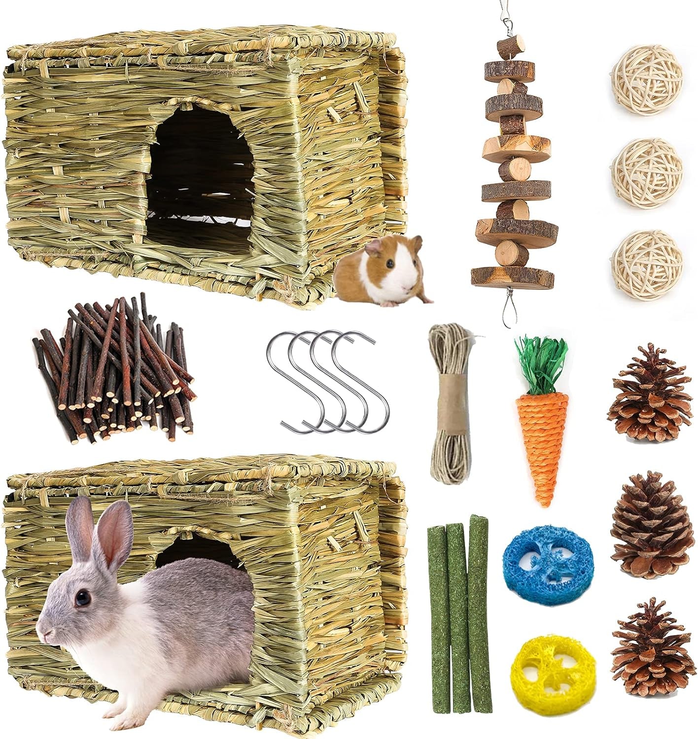 Bunny Grass House-Hand Made Edible Natural Grass Hideaway Comfortable Playhouse for Rabbits, Guinea Pigs and Small Animals to Play,Sleep and Eat (Style3)