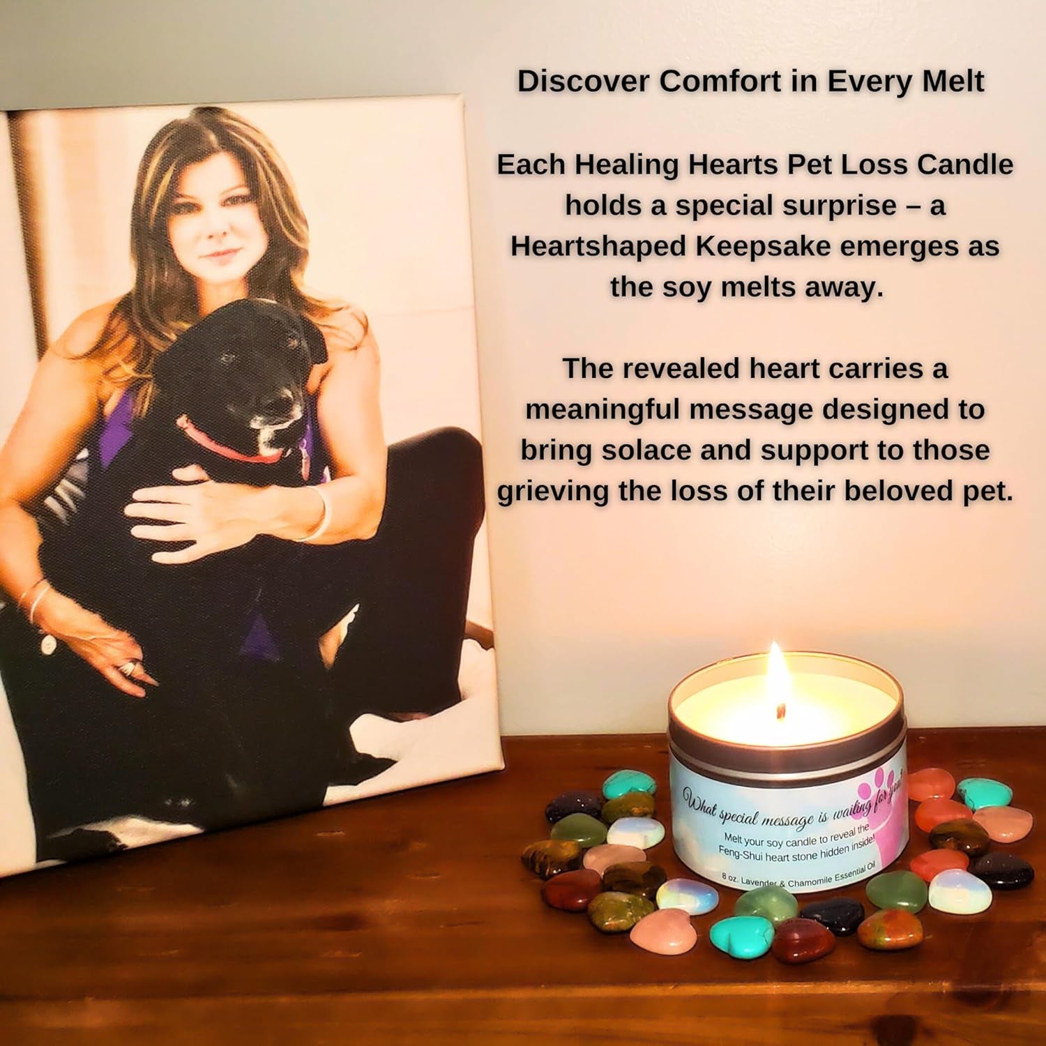 Pet Perennials Healing Hearts Dog Memorial Remembrance Soy Candle with Keepsake Stone (Embed) & Dog Pet Loss Sympathy Card