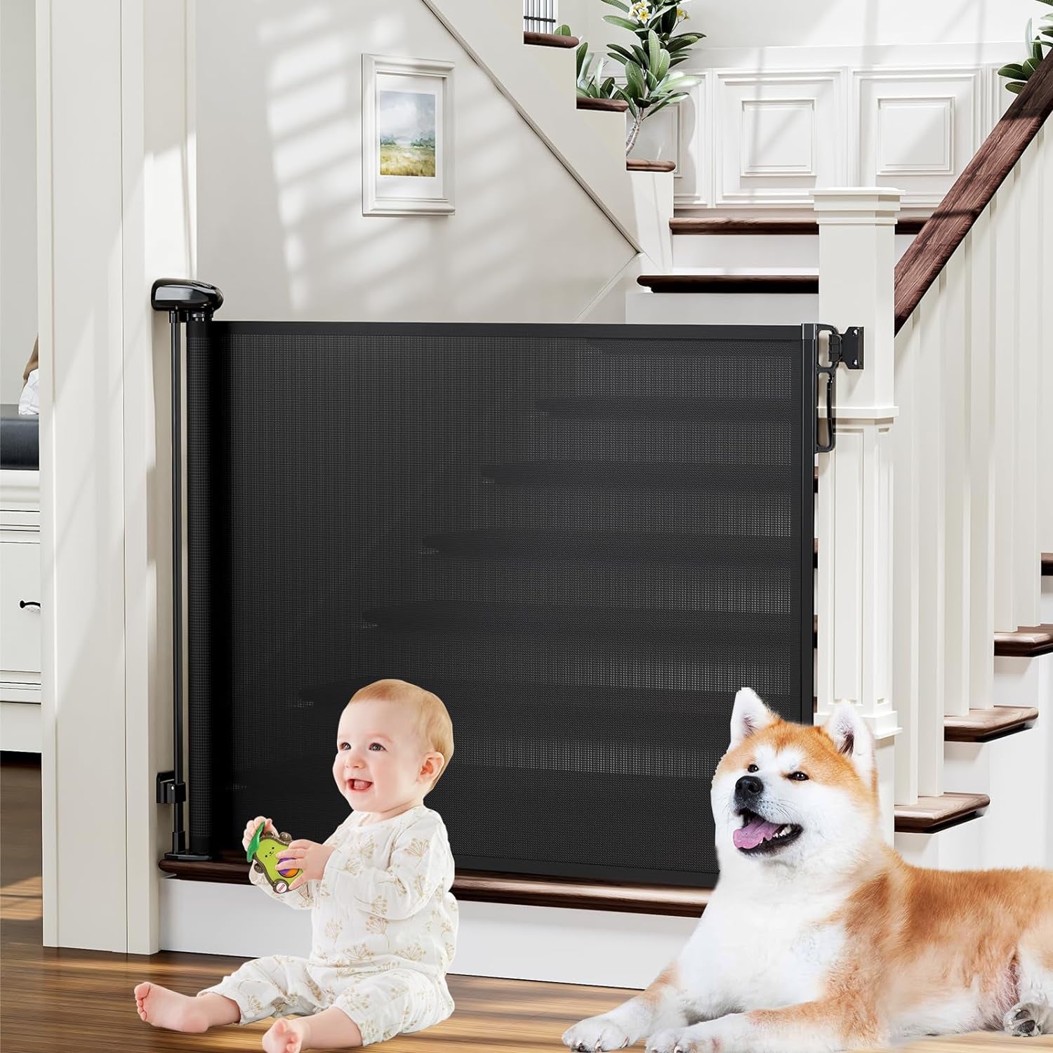 Retractable Baby Gates for Stairs, Probebi Retractable Dog Gate Indoor Extends to 72" Wide 34" Tall, Child Gates for Doorways, Stair Gate Use for Outdoor, Hallways, Doorways, Deck, Porch