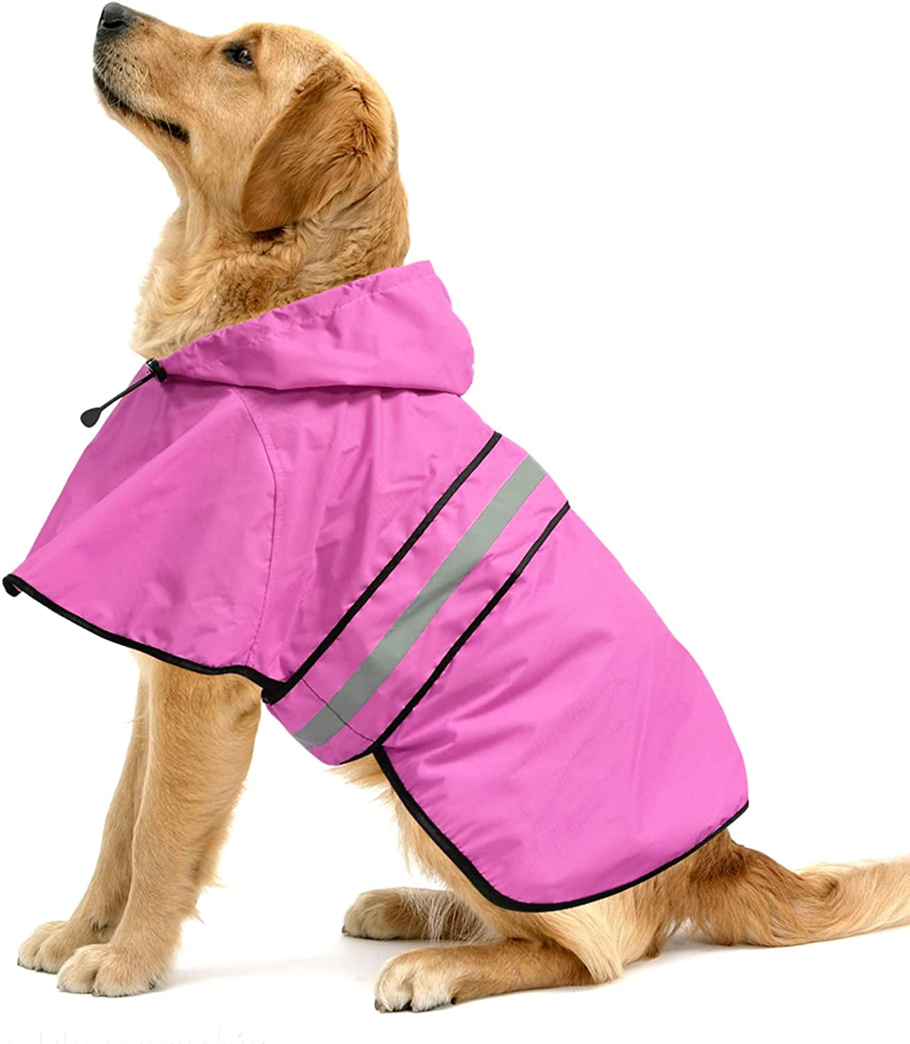 Waterproof Dog Raincoat - Adjustable Pet Rain Coats, Lightweight Hooded Slicker Poncho Rain Jacket for Small to X- Large Dogs and Puppies (Pink, X-Large)